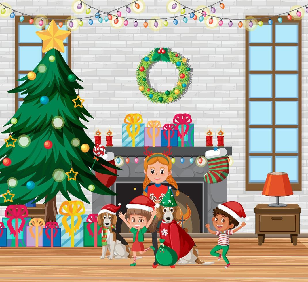 Christmas theme with kids and presents vector