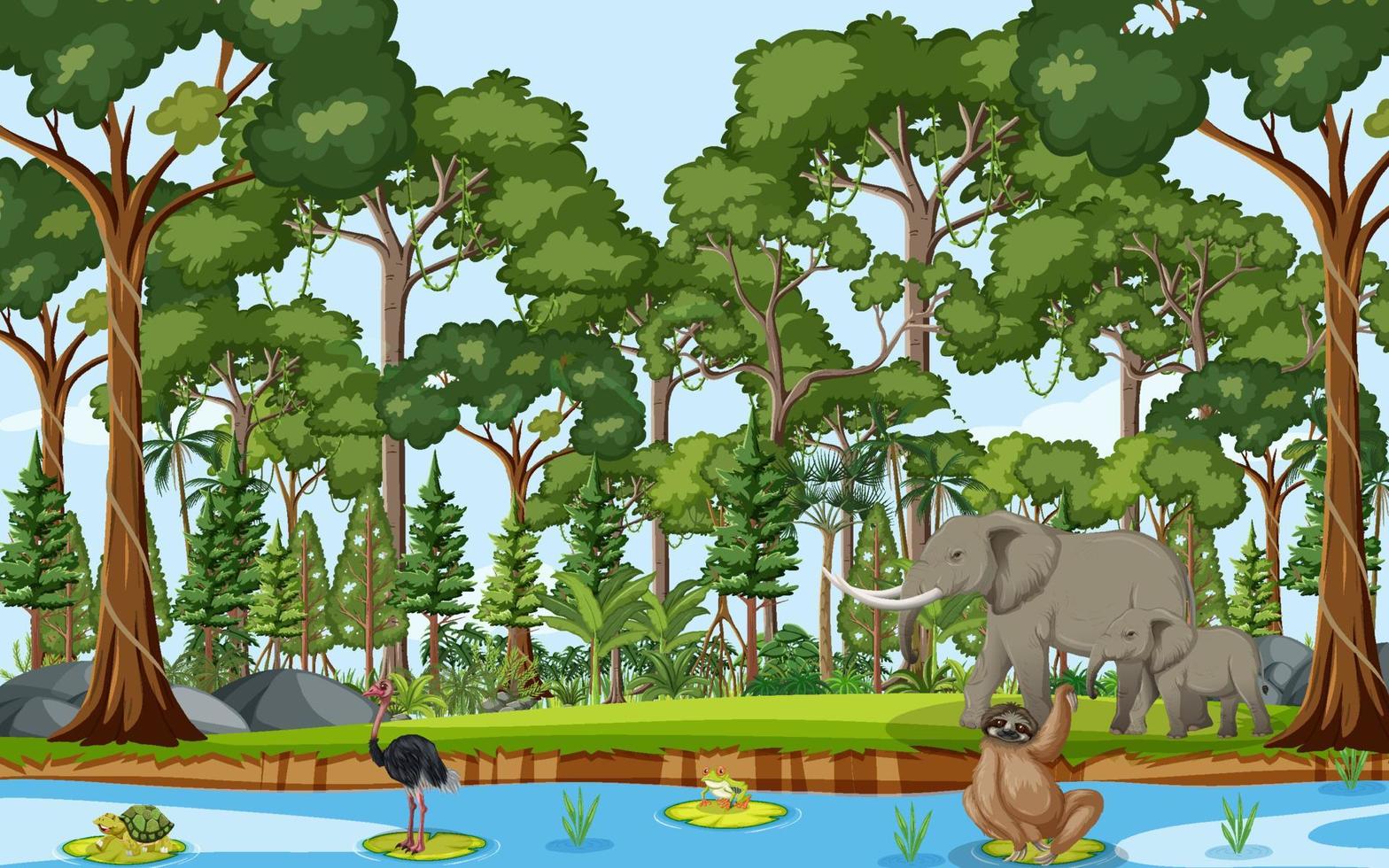 Forest scene with wild animals vector