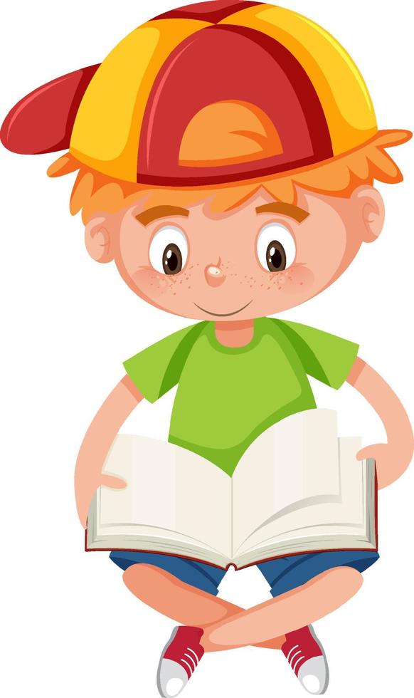 Boy reading a book on white background vector