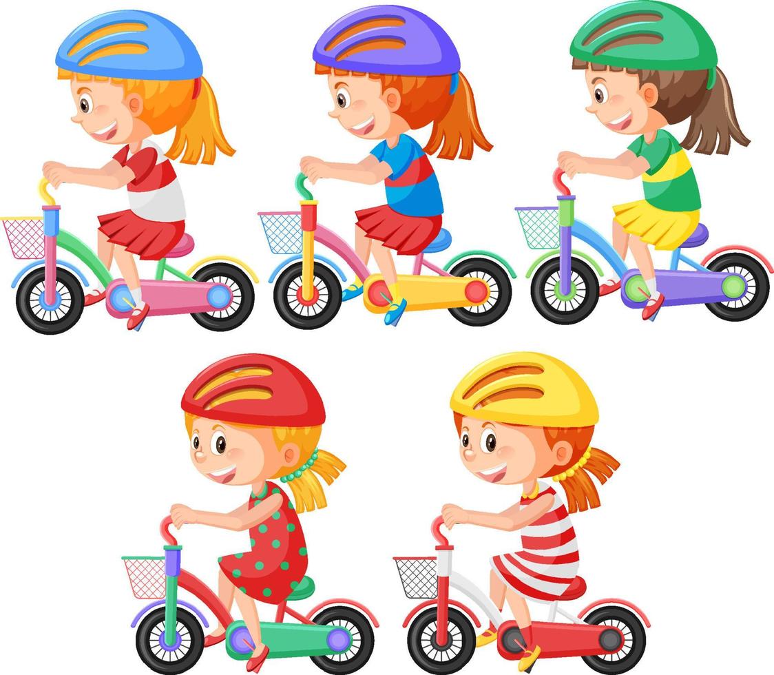 Girl wearing helmet riding bicycle vector