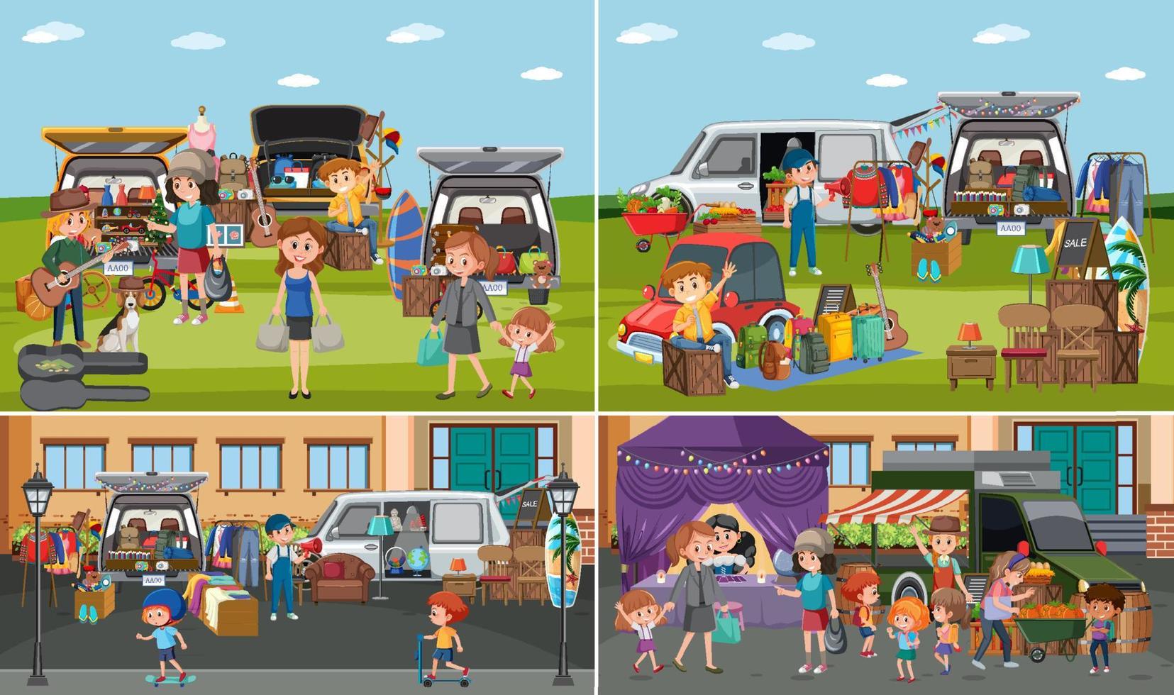 Flea market scene in cartoon style 7145052 Vector Art at Vecteezy Flea market scene in cartoon style 7145052 Vector Art at Vecteezy