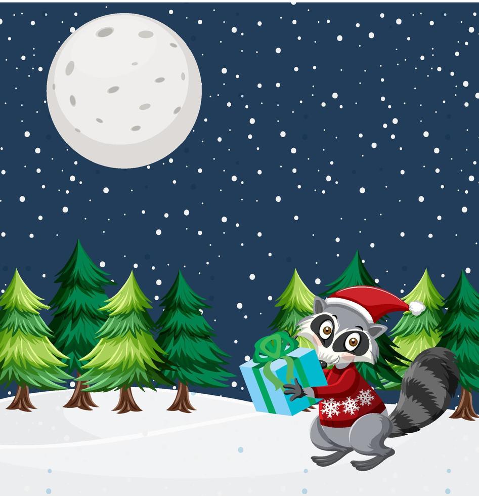 tema navideño con mapache en la nieve vector