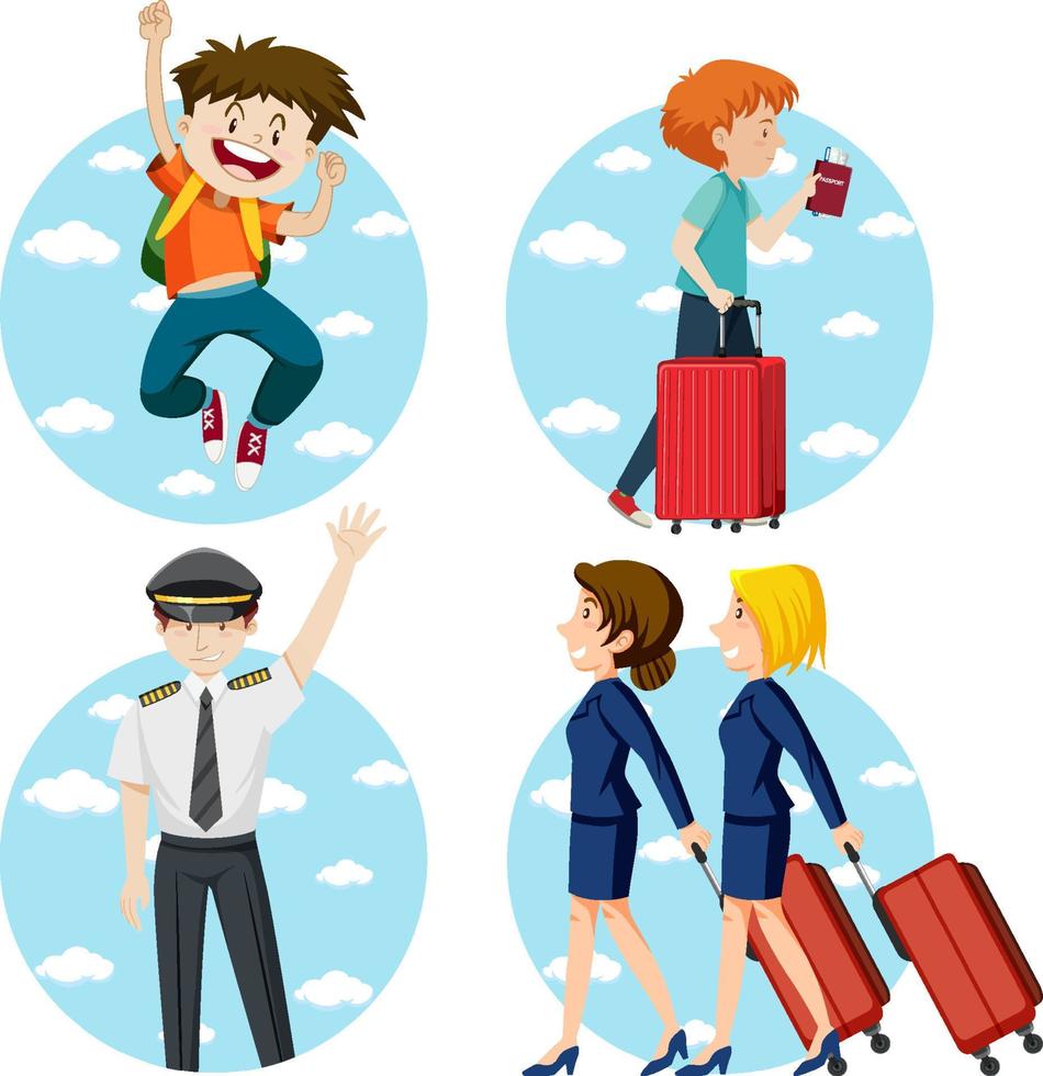 Set of girls and boy with backpack walking vector