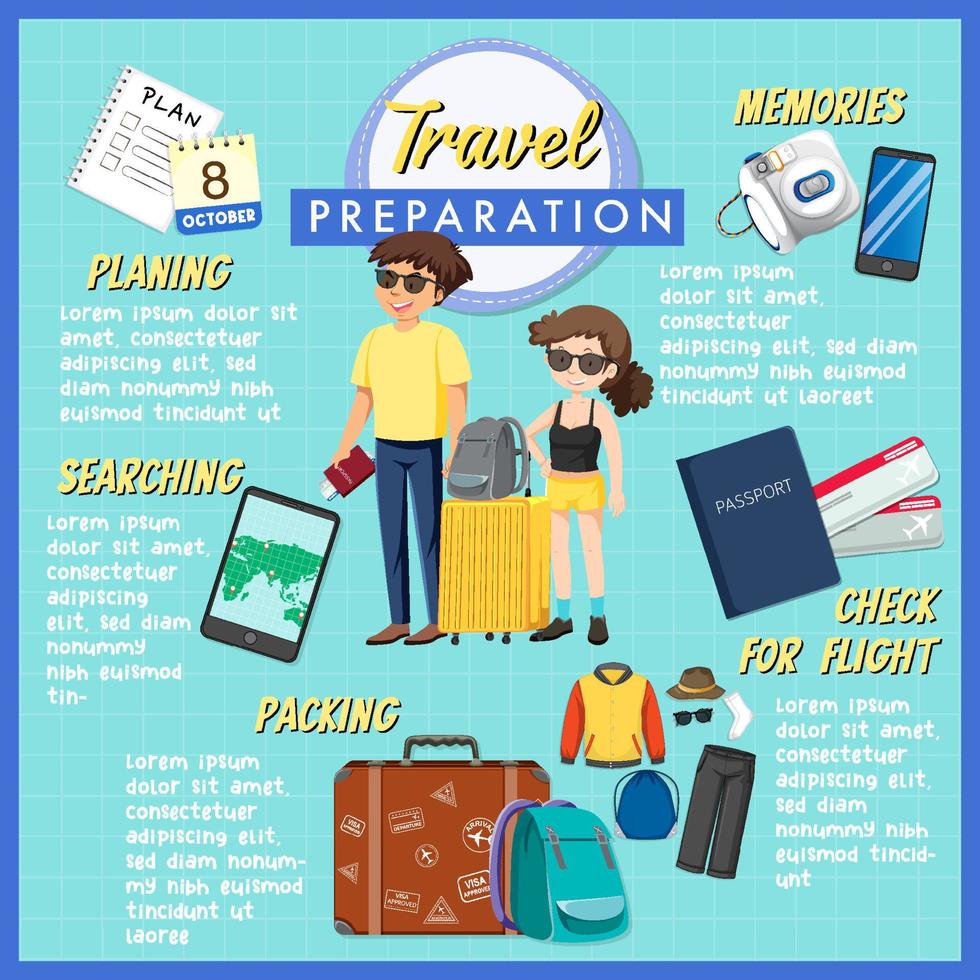 Travel preparation infographic design vector