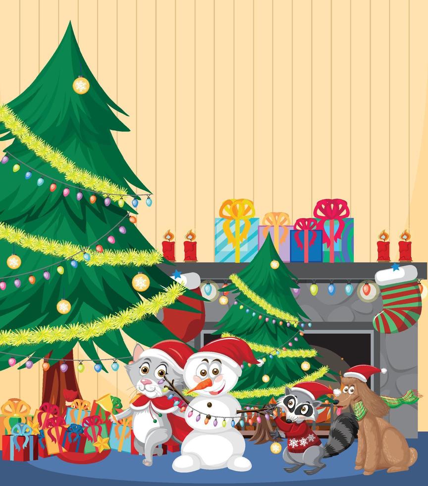 Christmas holidays with snowman and pets vector