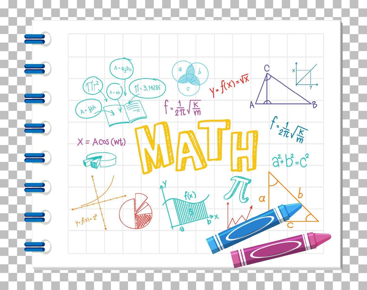 Doodle fórmula matemática con fuente matemática en el cuaderno vector