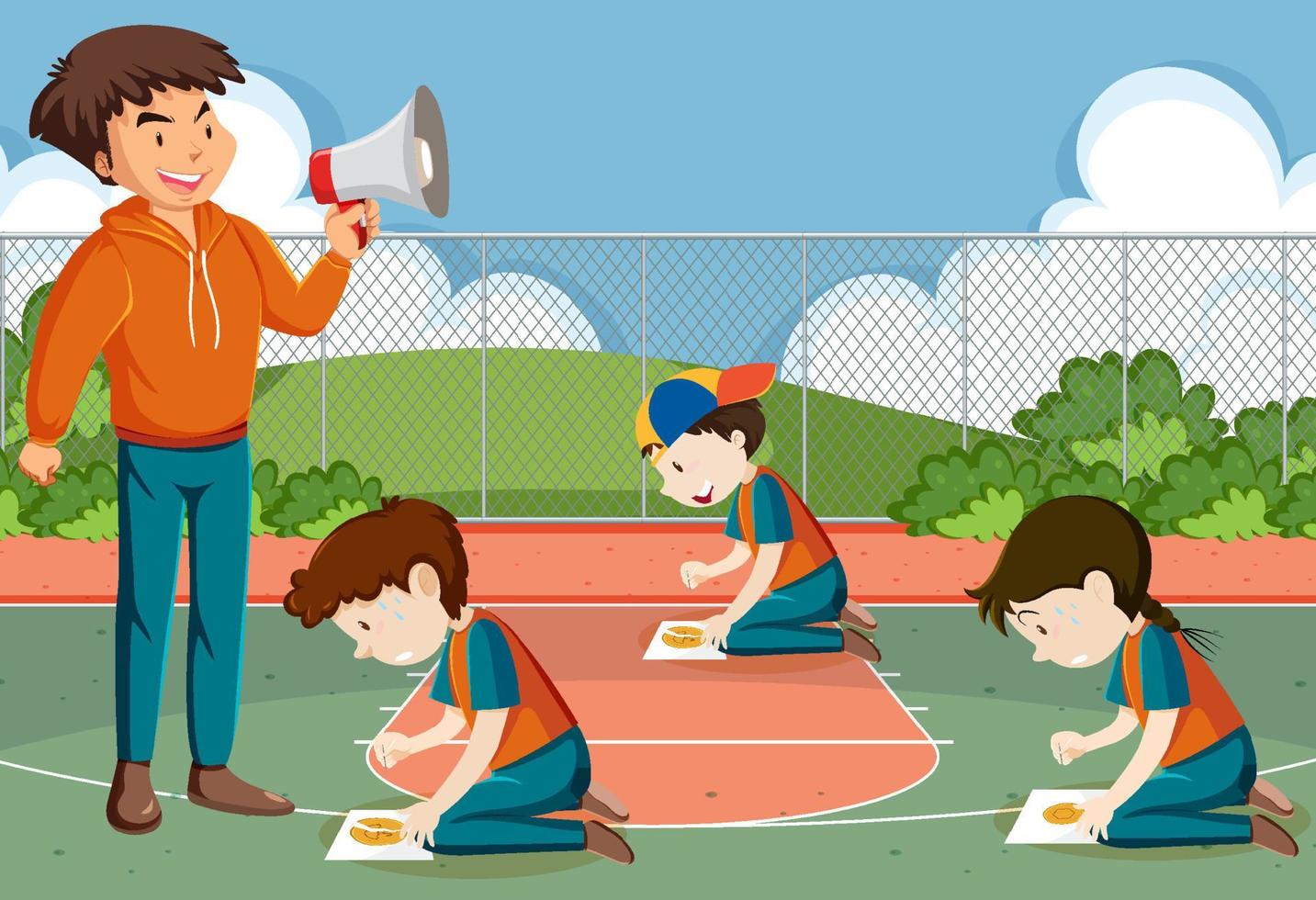 Children playing scratch dalgona cookie at the park vector