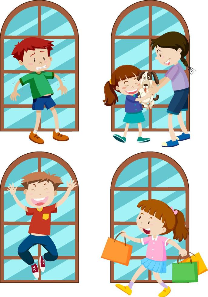 conjunto de personajes de dibujos animados de niños simples vector