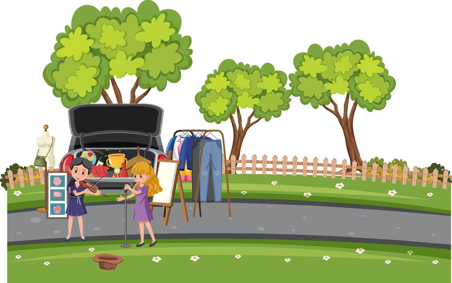 Park scene with people playing music vector