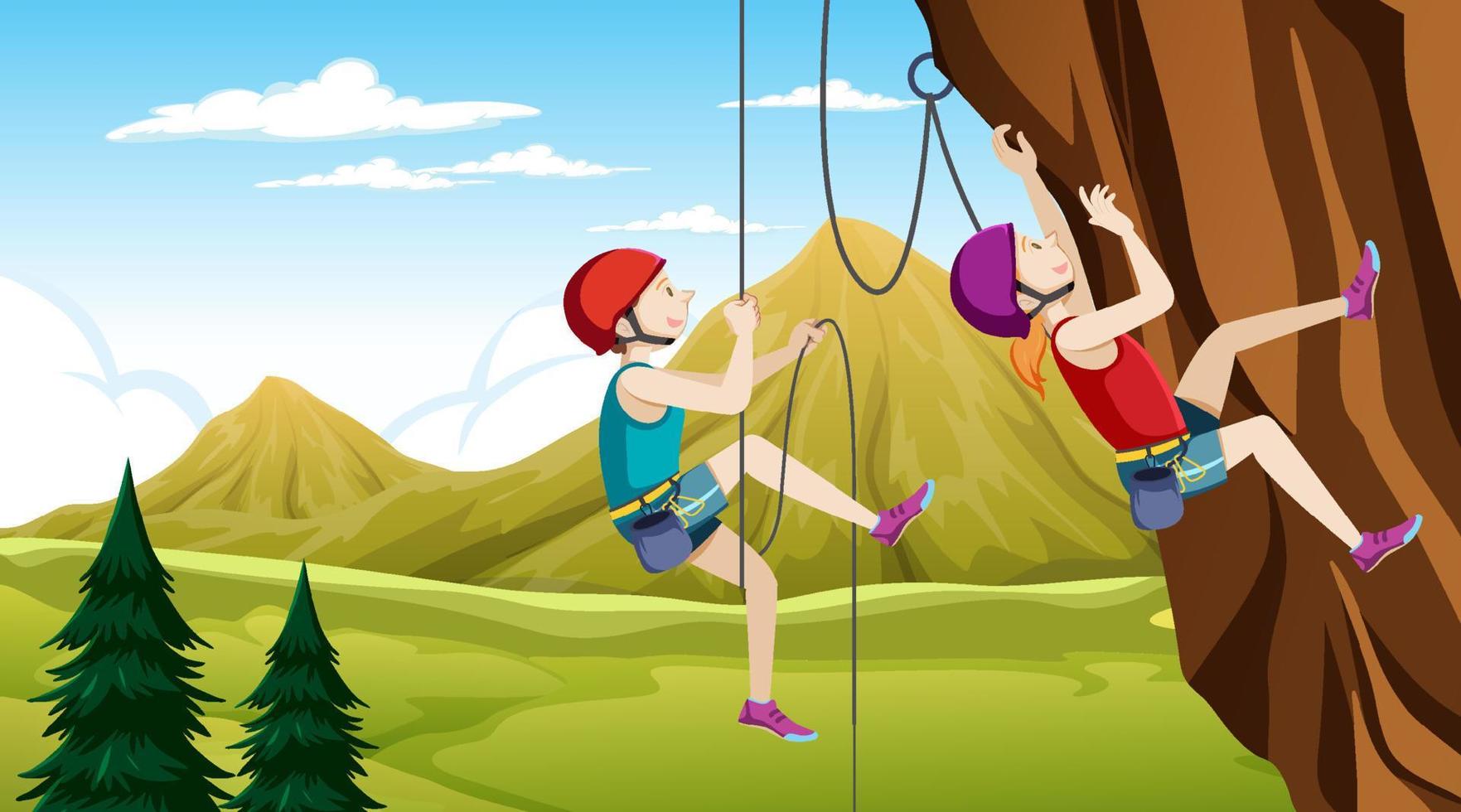 Outdoor rock climbing scene vector