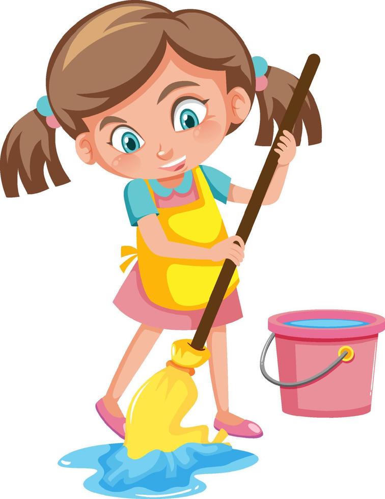 Girl mopping the floor on white background vector