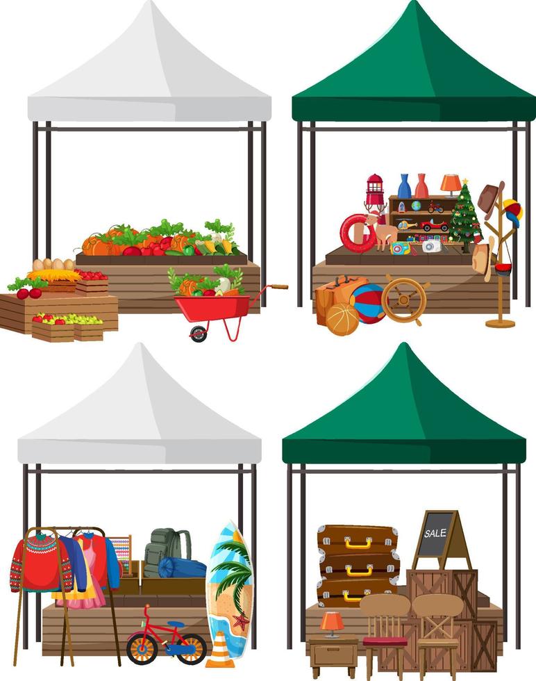 Flea market concept with set of different stores vector