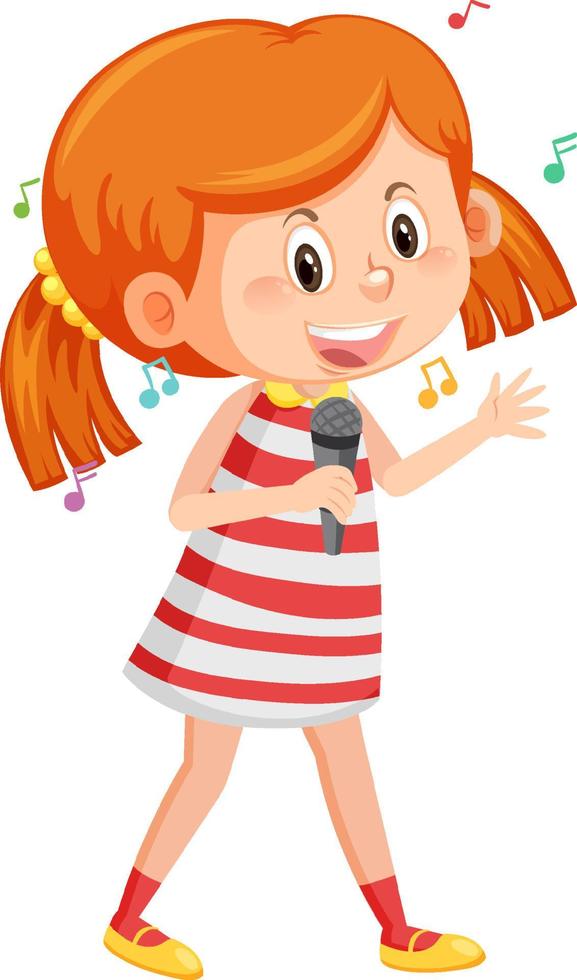 Cute girl cartoon holding microphone singing vector