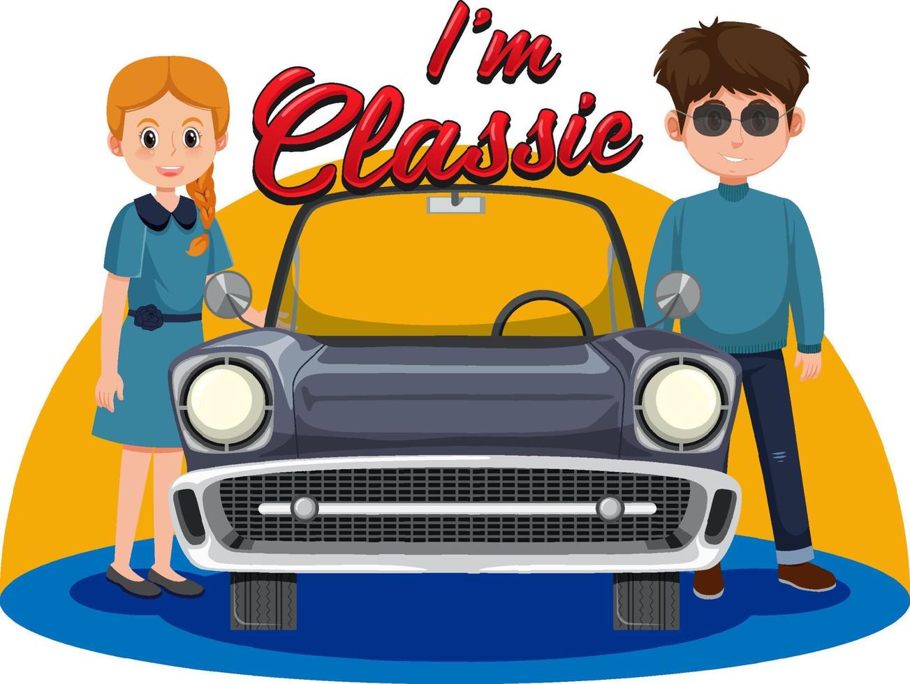 Couple standing with classic car vector