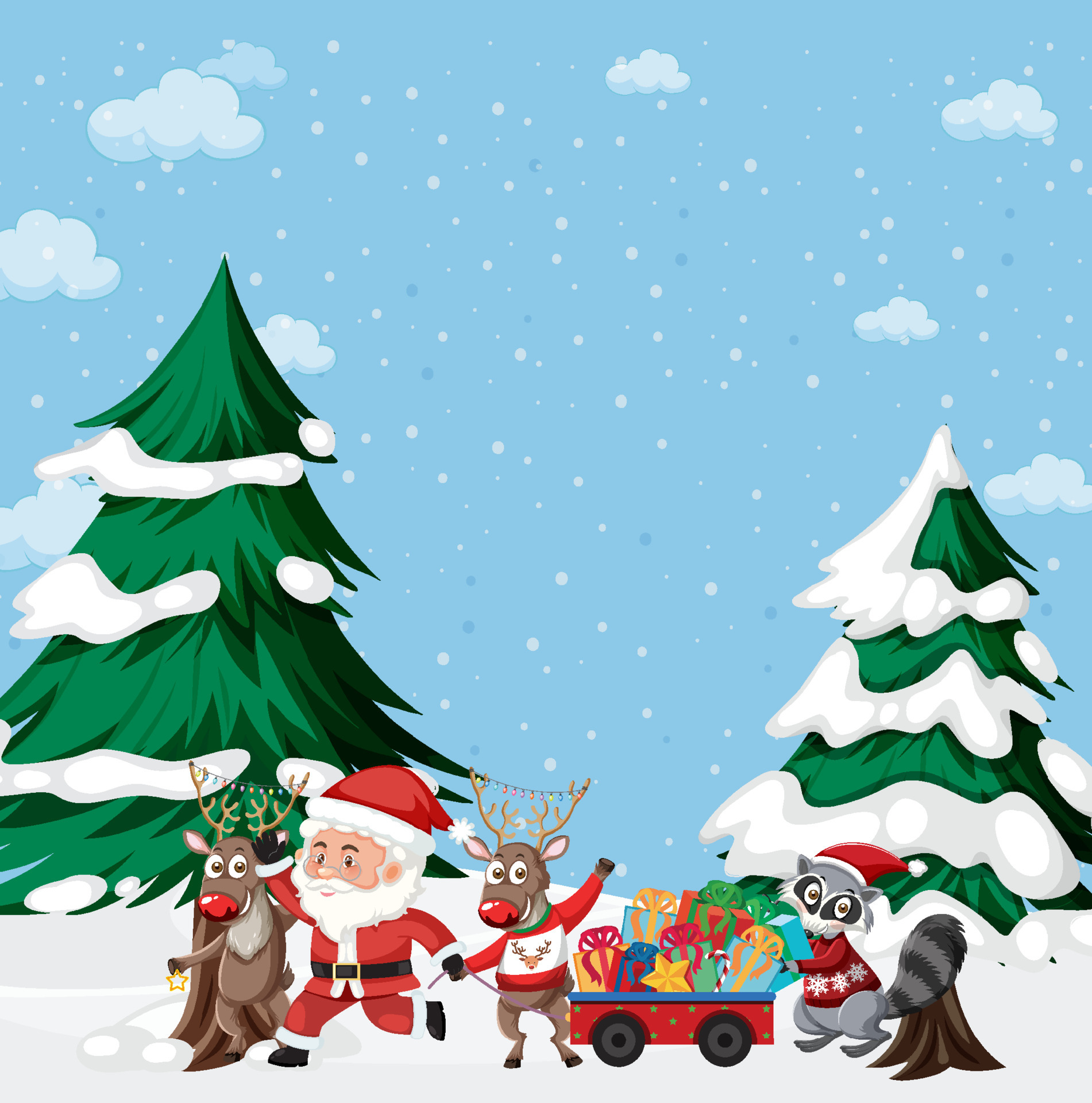 Christmas holidays with Santa and presents 7145201 Vector Art at Vecteezy