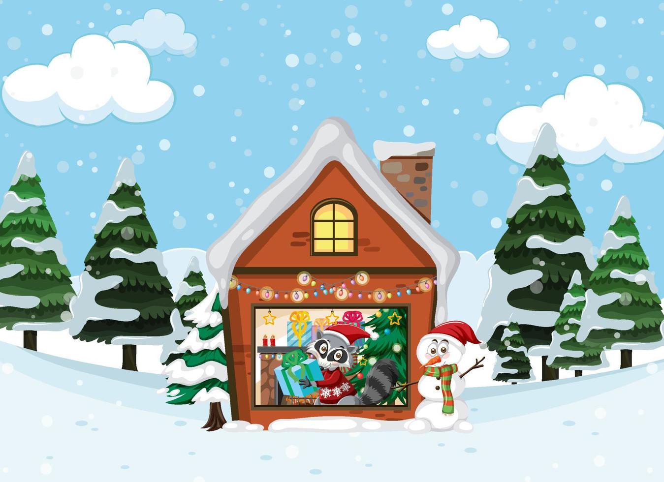 Christmas holidays with house in snow vector