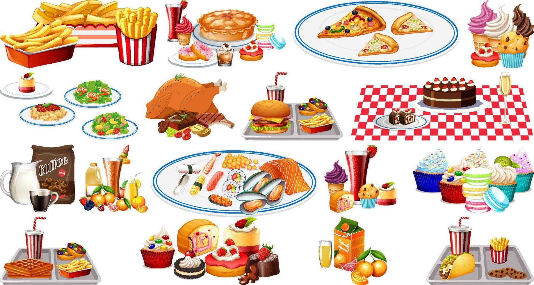 Foods and beverages set vector