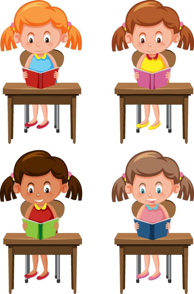 Set of reading book on school desk vector