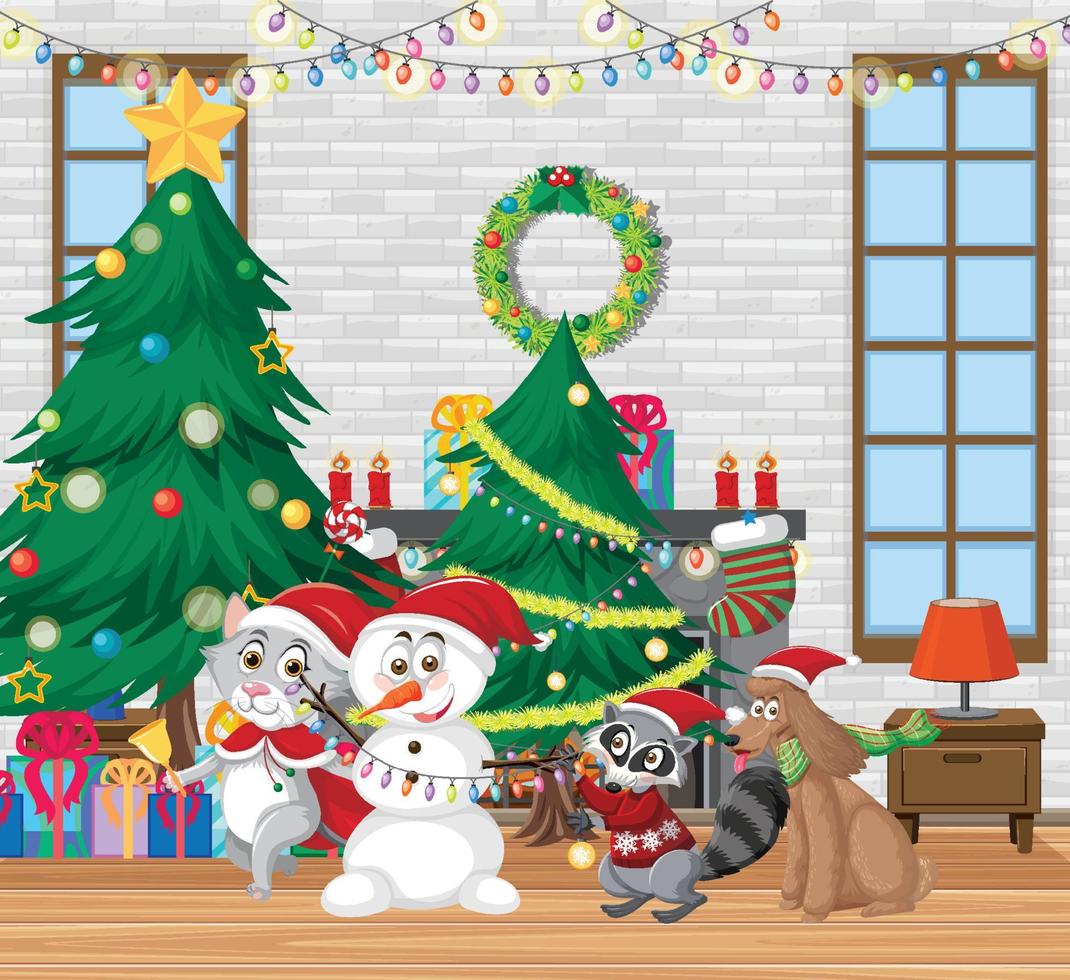 Christmas holidays with snowman at home vector