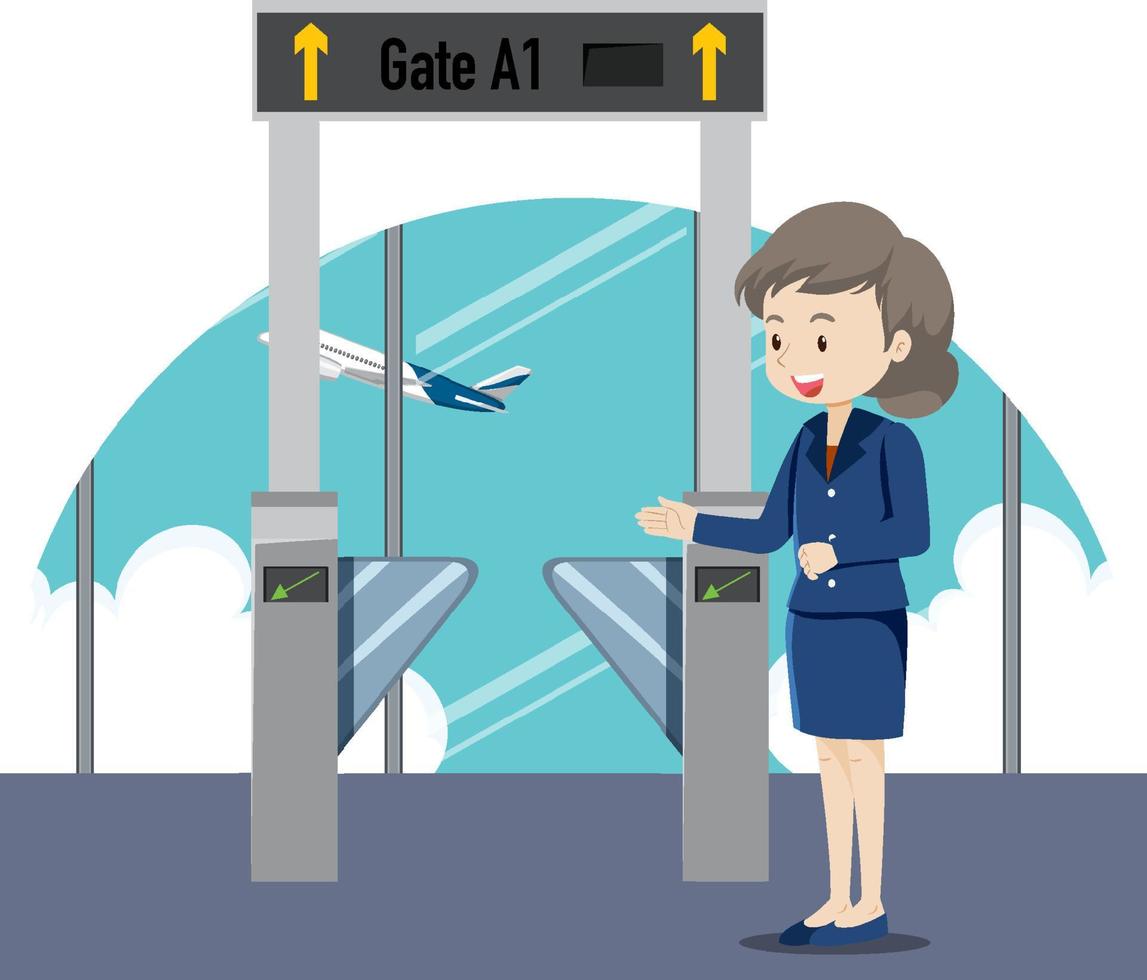 Boarding gate entrance with ground crew vector