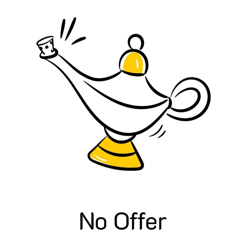 Genie lamp with cork is showing the concept of no offer, hand drawn icon vector