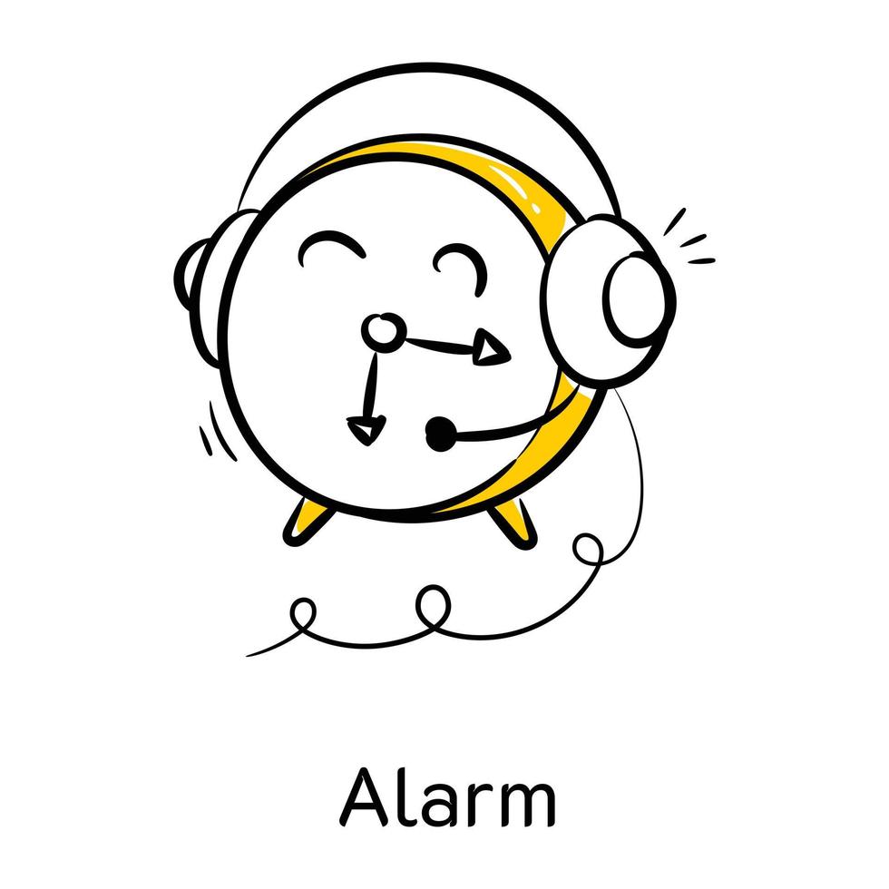 Get your hands on this cute doodle icon of alarm vector