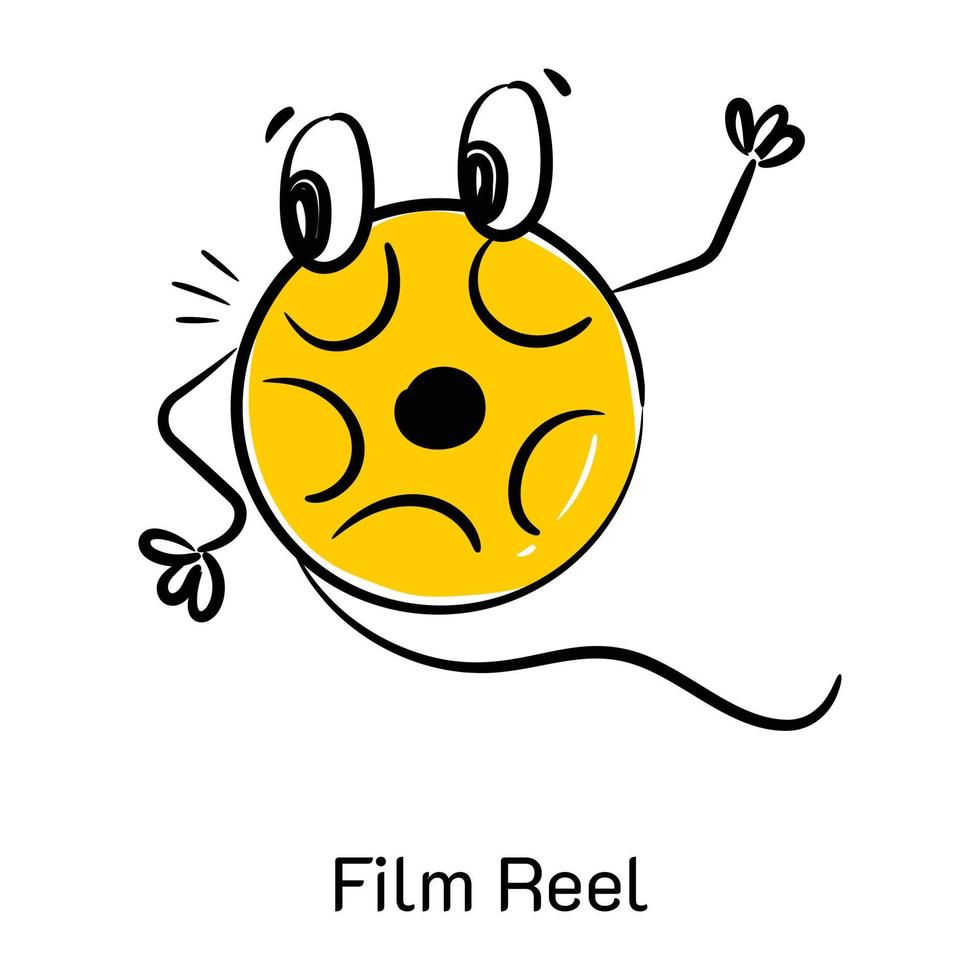 An editable hand drawn icon of film reel vector