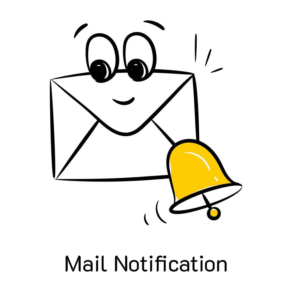 Cute mail notification icon in doodle style vector