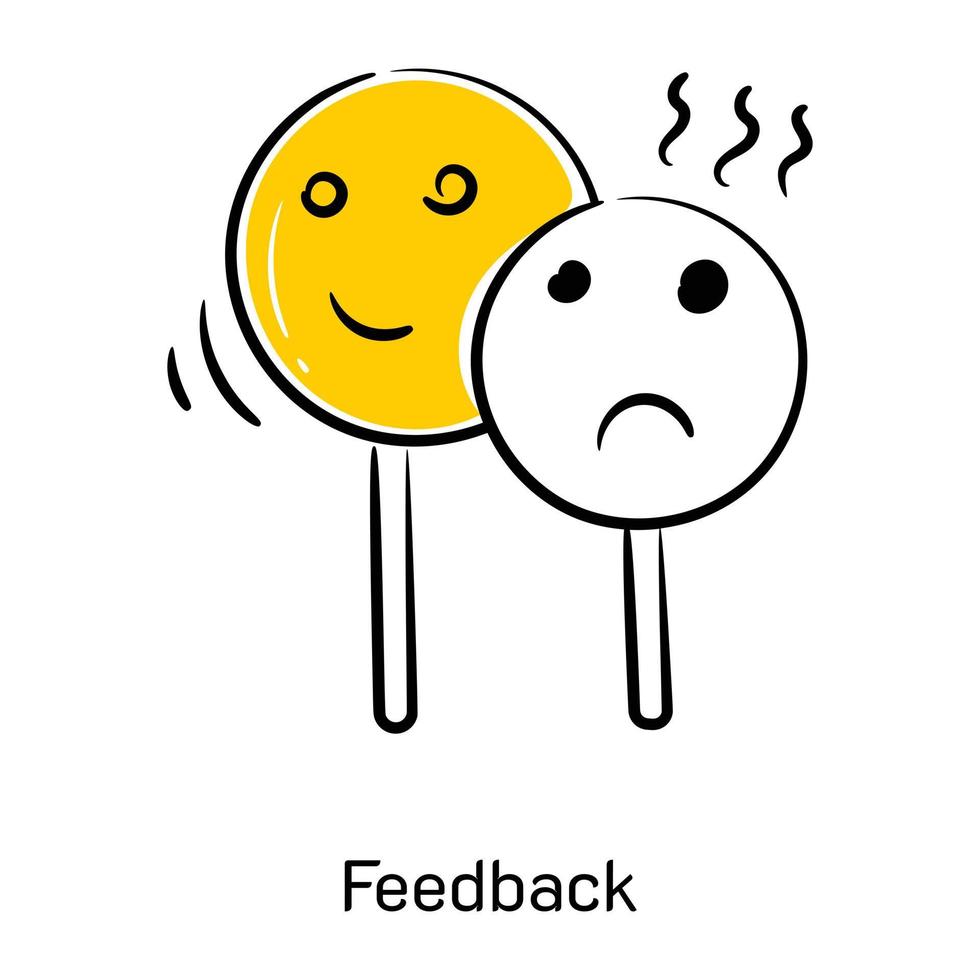 Sad and happy smiley, concept of feedback doodle icon vector