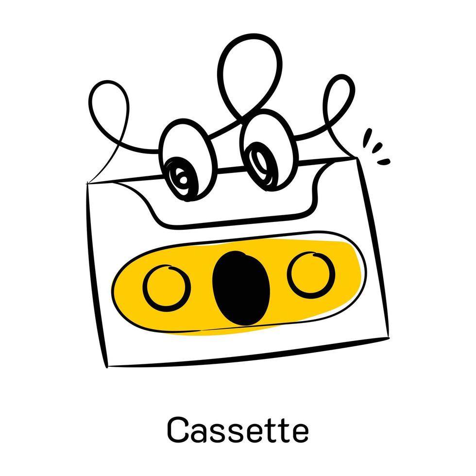 Audio recorder, hand drawn icon of cassette vector