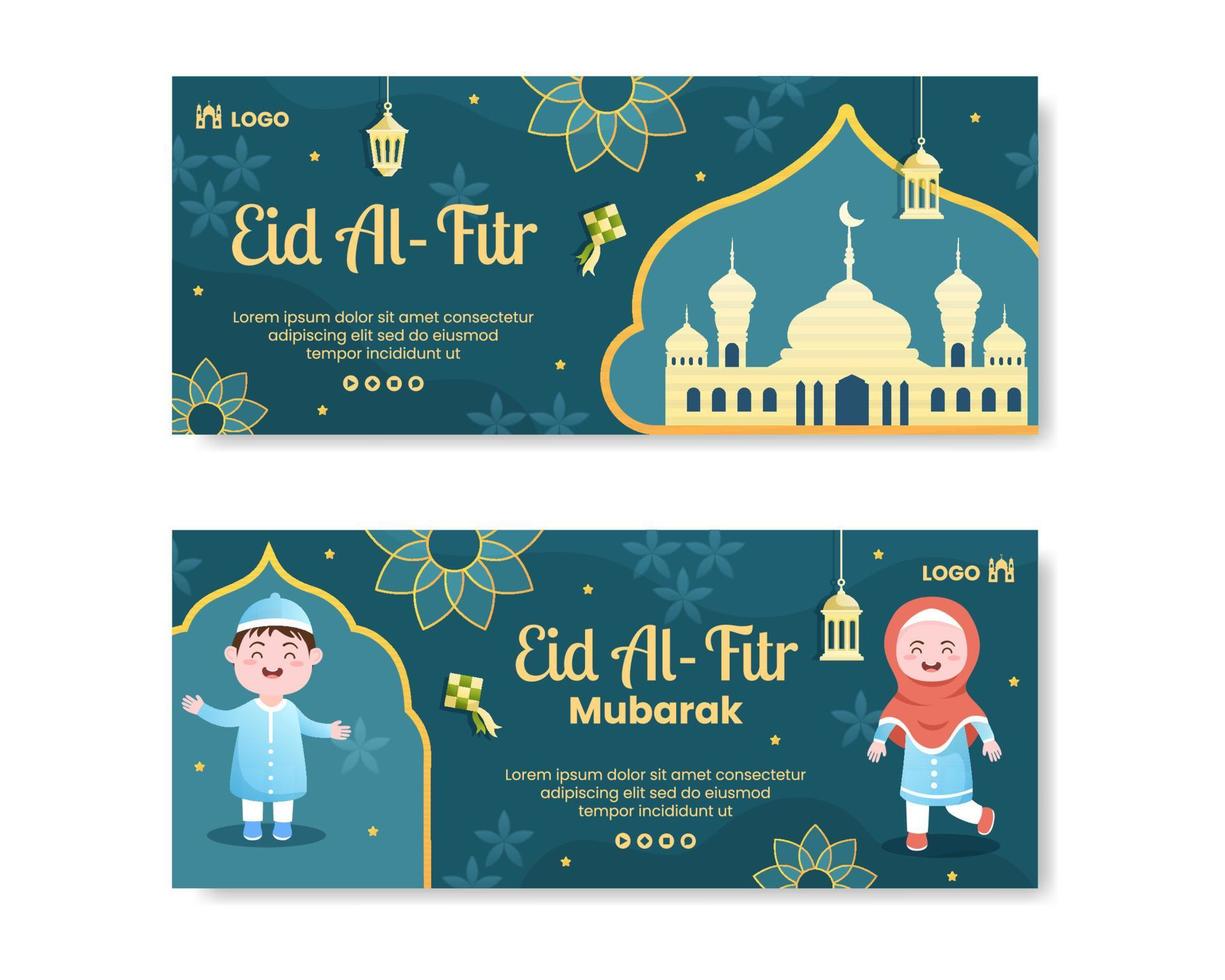 feliz eid al-fitr mubarak plantilla de banner diseño plano ilustración editable de fondo cuadrado para redes sociales, póster o tarjeta de felicitación vector