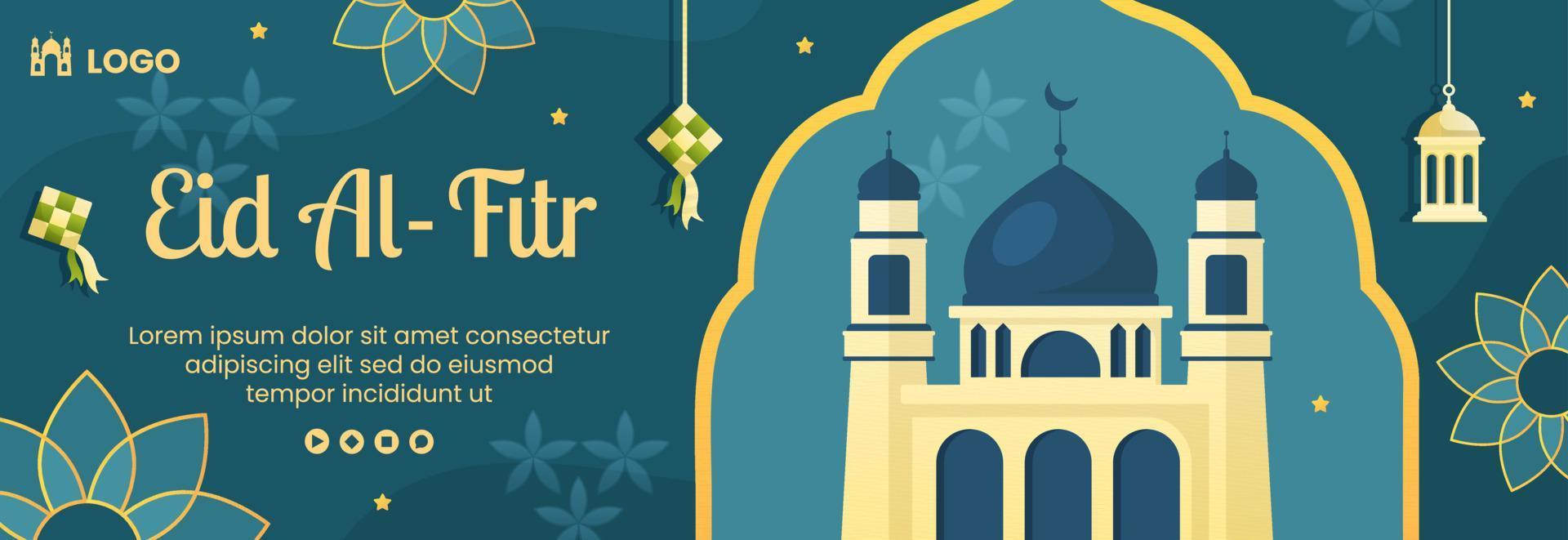 feliz eid al-fitr mubarak plantilla de portada de encabezado ilustración de diseño plano editable de fondo cuadrado para redes sociales, póster o tarjeta de felicitación vector