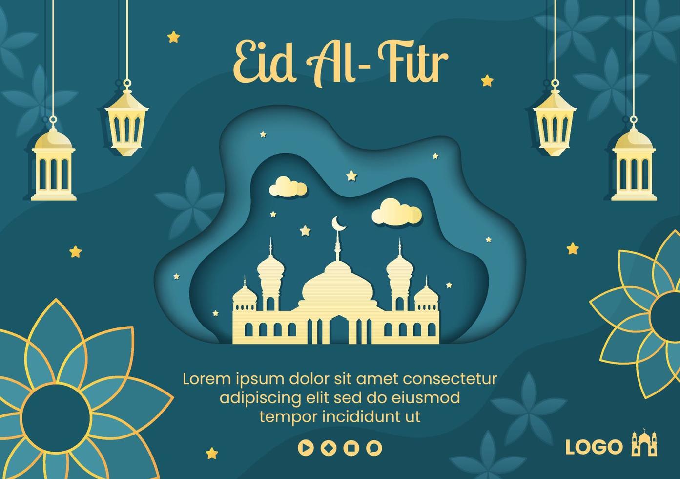 feliz eid al-fitr mubarak plantilla diseño plano ilustración editable de fondo cuadrado para redes sociales, póster o tarjeta de felicitación vector