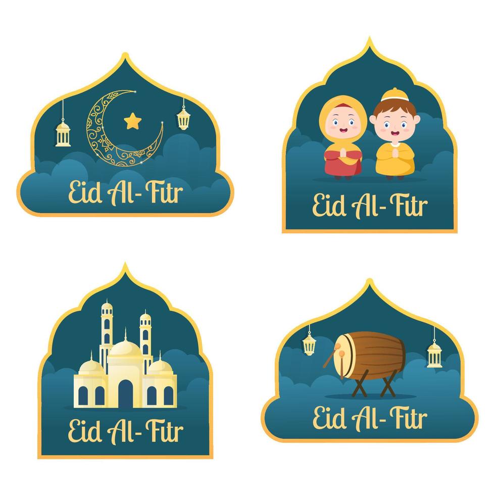 Happy Eid Al-Fitr Mubarak Label Template Flat Design Illustration Editable of Square Background for Social Media, Poster ot Greeting Card vector