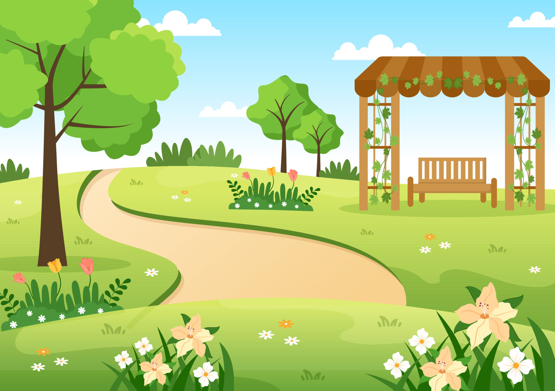 Beautiful Garden Cartoon Background Illustration With A Landscape Nature Of Plant, Flowers, Tree and Green Grass in Flat Design Style 7145502 Vector Art at Vecteezy Beautiful Garden Cartoon Background Illustration With A Landscape Nature Of Plant, Flowers, Tree and Green Grass in Flat Design Style 7145502 Vector Art at Vecteezy