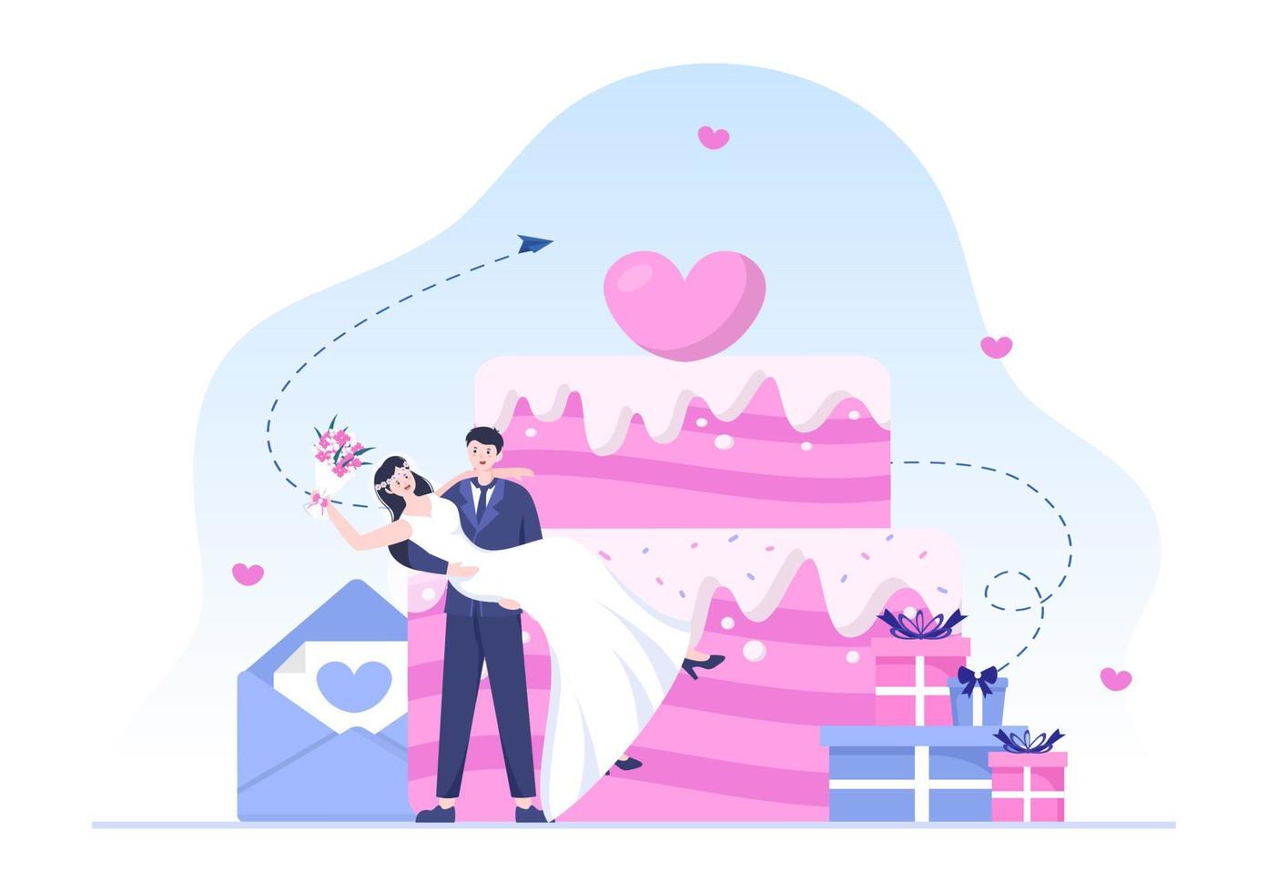 organizador de bodas que brinda servicio de decoración o hace planes antes de la ceremonia de matrimonio en una ilustración de estilo de dibujos animados de fondo plano vector