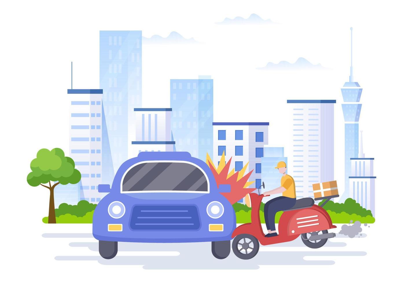 Car Accident Background Illustration with Two Cars Colliding or Hitting Something on the Road Causing Damage in Flat Style vector