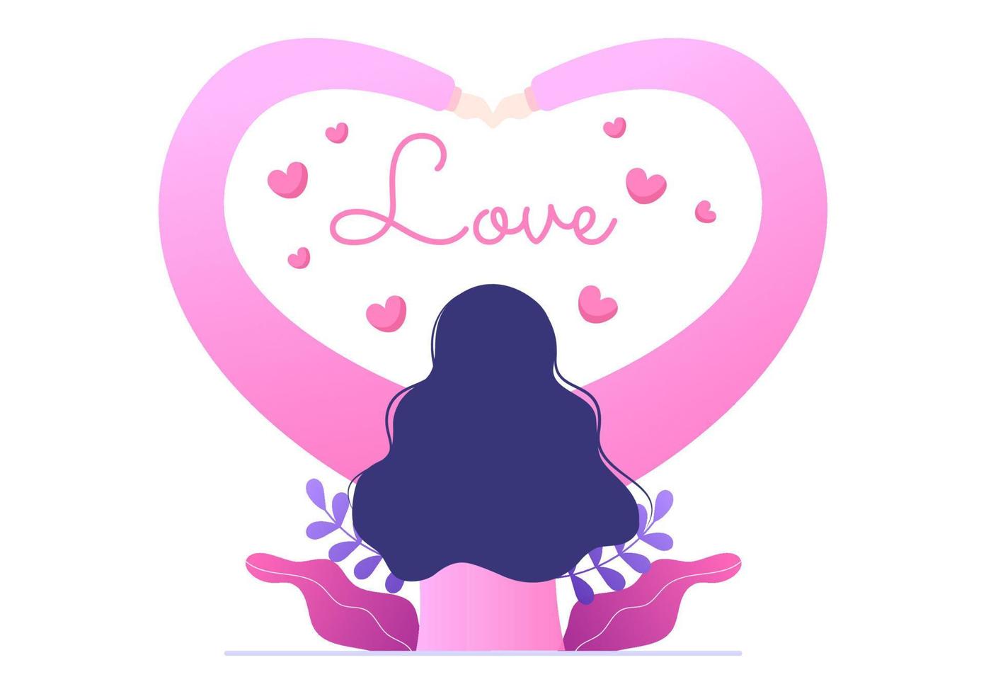 ilustración de fondo de dibujos animados de vector de signo de amor para autocuidado, san valentín o icono de usted mismo en diferentes acciones de felicidad para cartel