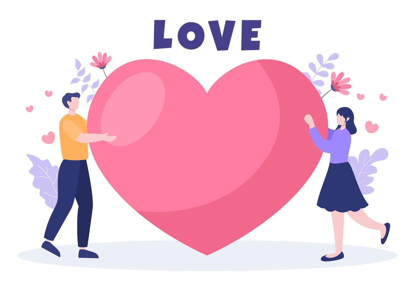 ilustración de fondo de dibujos animados de vector de signo de amor para autocuidado, san valentín o icono de usted mismo en diferentes acciones de felicidad para cartel