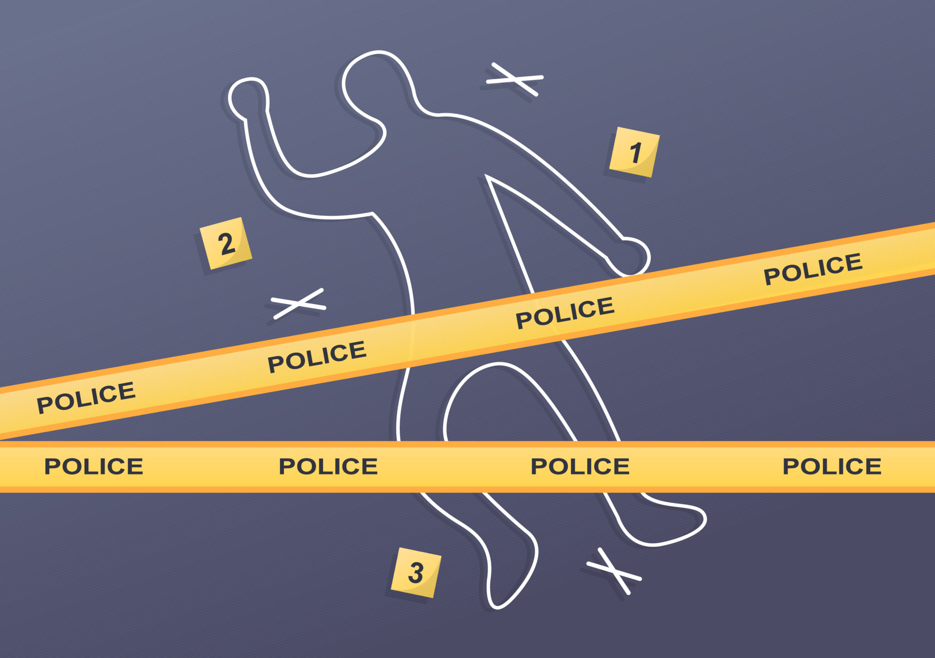 Police Line at the Crime Scene with Chalk Outline of Murdered victim of Gun Violence on the Road and Evidence on Flat Cartoon Style illustration 7145582 Vector Art at Vecteezy Police Line at the Crime Scene with Chalk Outline of Murdered victim of Gun Violence on the Road and Evidence on Flat Cartoon Style illustration 7145582 Vector Art at Vecteezy