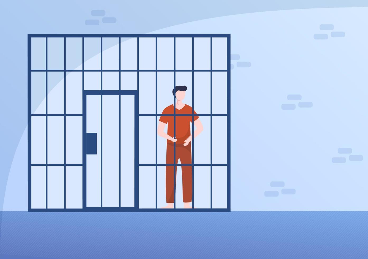 Prisoners Who are Behind Bars in Prison Cells Police Stations in Flat Cartoon Style illustration vector