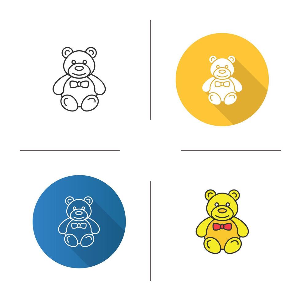 Teddy bear icon. Flat design, linear and color styles. Isolated vector illustrations