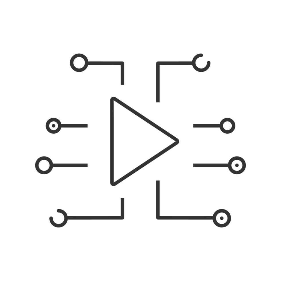 Play button linear icon. Thin line illustration. Playlist. Media file. Contour symbol. Vector isolated outline drawing