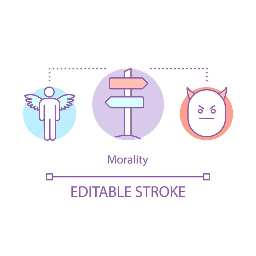 Morality concept icon. Ethical dilemma idea thin line illustration. Moral choice making. Ethical decision. Complex issue, problem solving. Honesty. Vector isolated outline drawing. Editable stroke