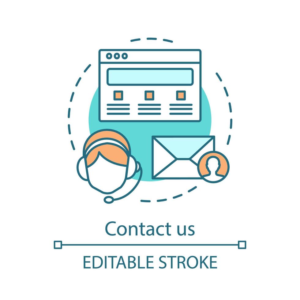 Contact us concept icon. Online form filling idea thin line illustration. Cleaning service booking. Sending e-mail. Technical support service. Vector isolated outline drawing. Editable stroke