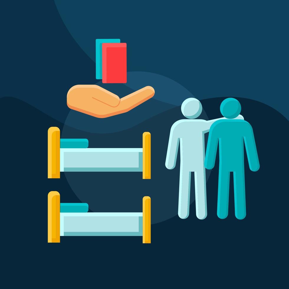 Twin room flat concept vector icon. Hostel, apartment accommodation idea cartoon color illustration set. Two person hotel suite. Lodging booking. Room with single beds. Isolated graphic design element