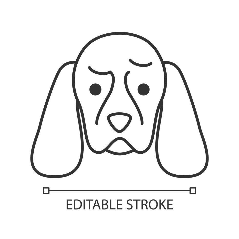 Cocker Spaniel cute kawaii linear character. Thin line icon. Dog with frowning muzzle. Sad animal. Astonished domestic doggie. Vector isolated outline illustration. Editable stroke