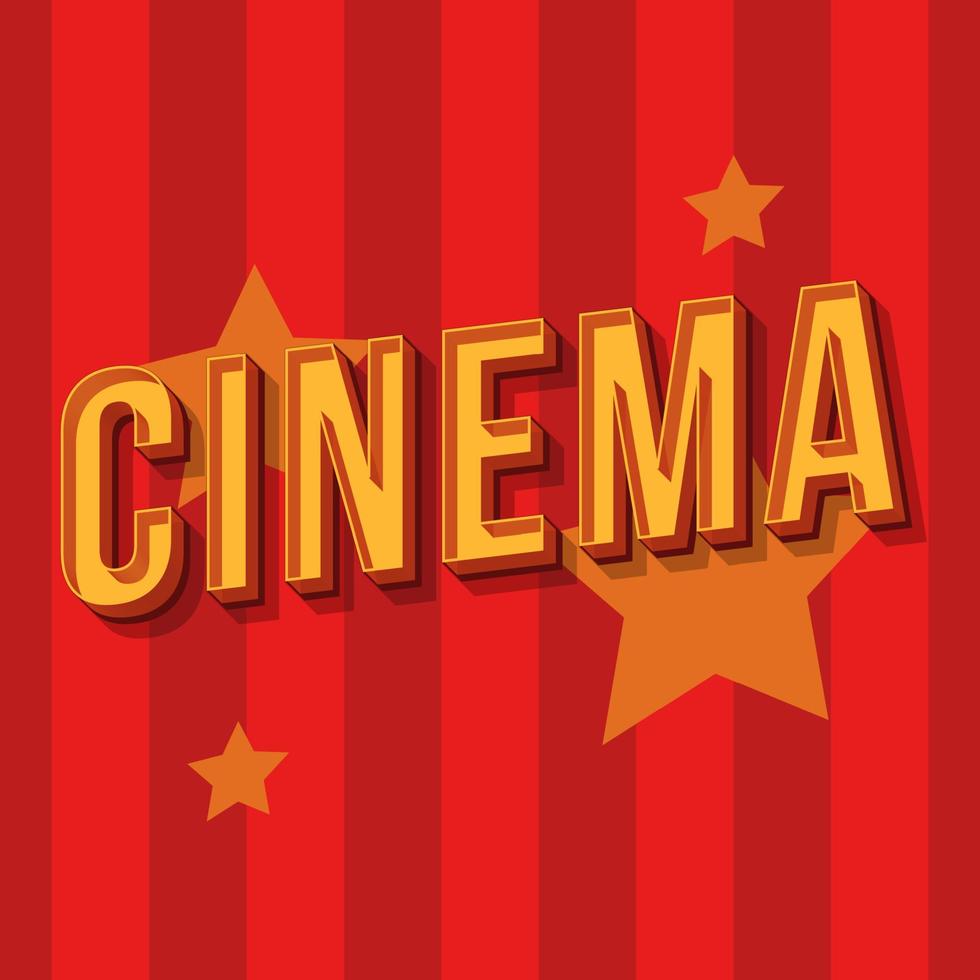 Cinema vintage 3d lettering. Retro bold font, typeface. Golden pop art stylized text. Old school style letters. 90s, 80s poster, banner, signboard typography design. Red striped color background vector
