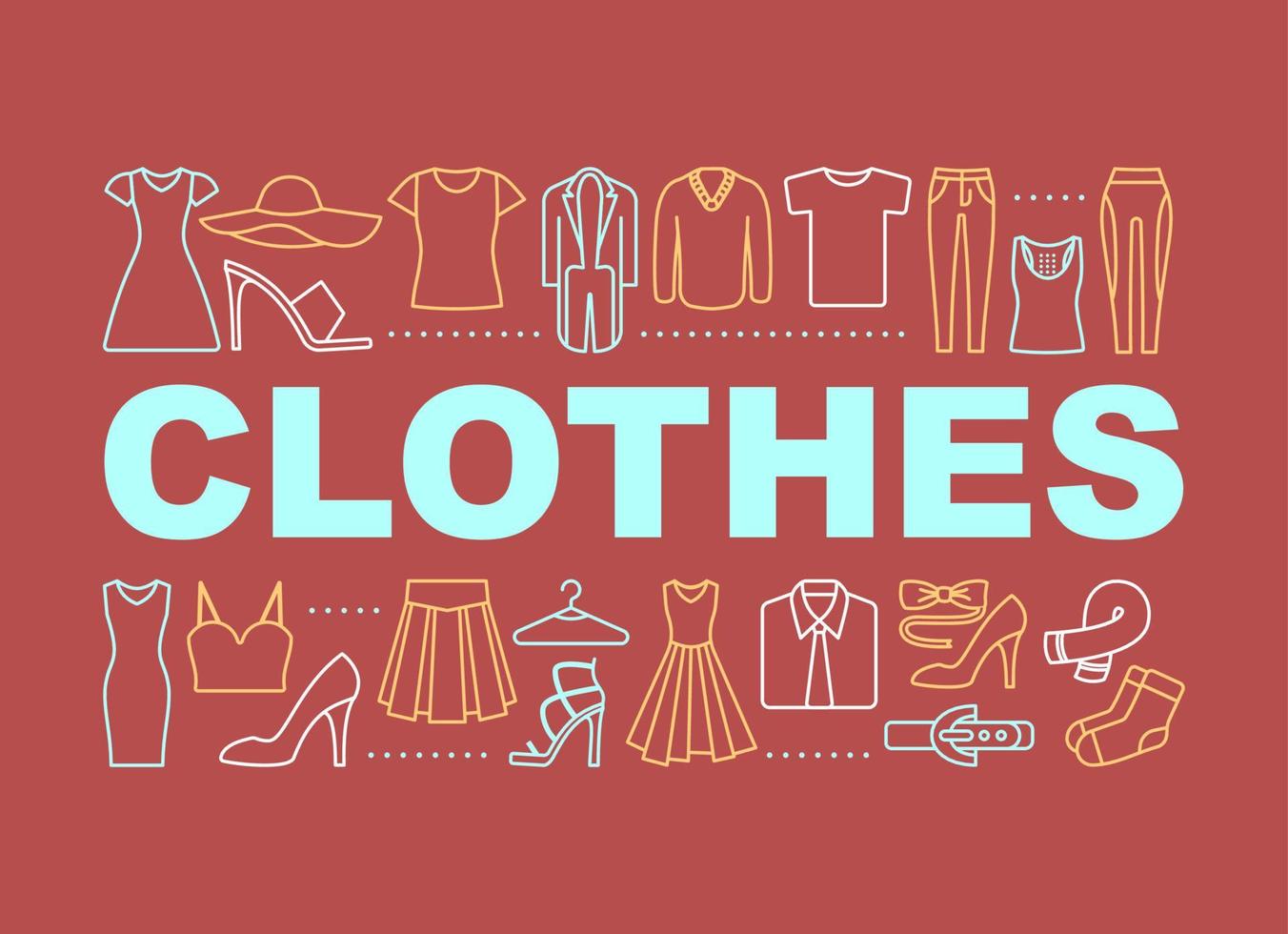 Clothes word concepts banner. Clothing store. Fashion. Casual and formal wear. Isolated lettering typography idea with linear icons. Vector outline illustration