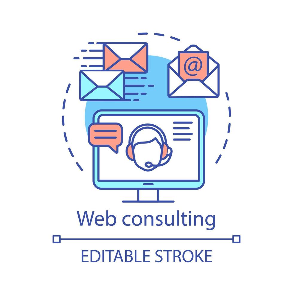 Web consulting concept icon. Technical support service idea thin line illustration. Contact, call center. Online helpdesk. Web specialist, consultant. Vector isolated outline drawing. Editable stroke